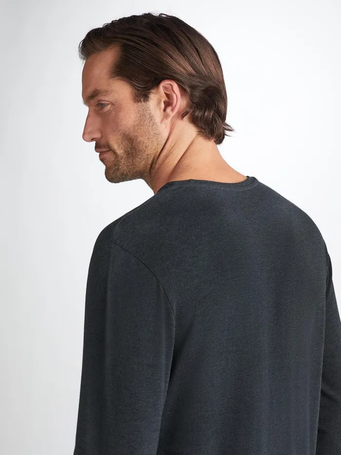 Derek Rose Long Sleeve TShirt Marlowe Micro Modal Stretch Anthracite Men Long Sleeve TShirts