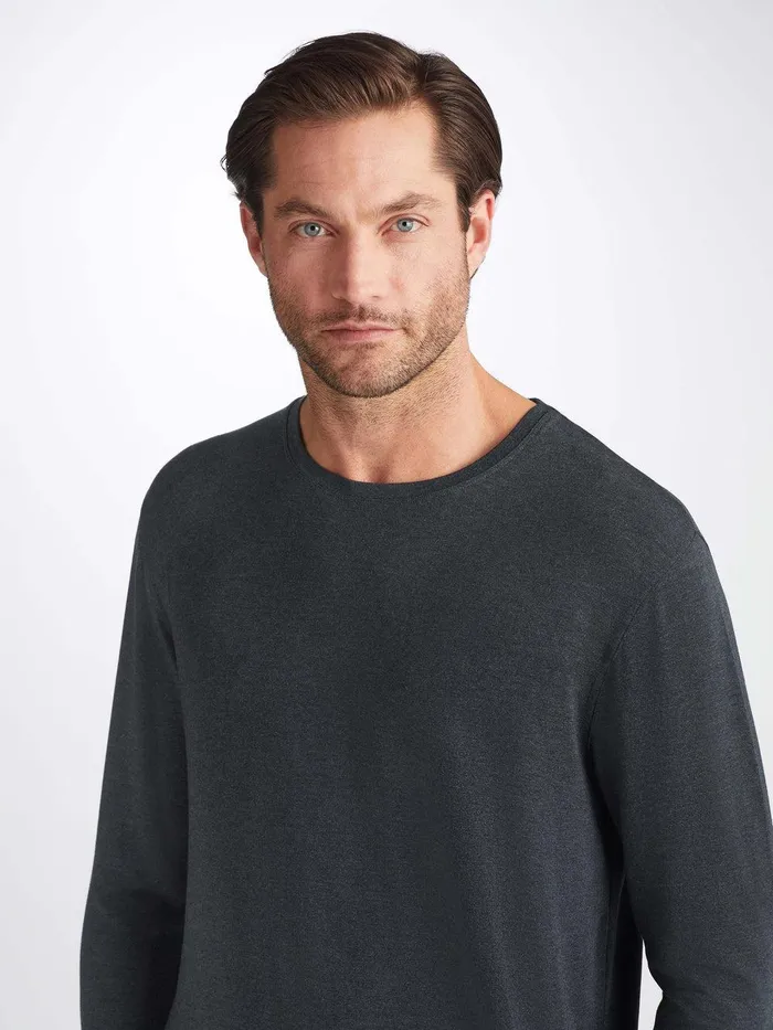 Derek Rose Long Sleeve TShirt Marlowe Micro Modal Stretch Anthracite Men Long Sleeve TShirts