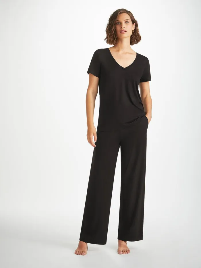 Derek Rose Lounge Pants Basel Micro Modal Stretch Black Women Lounge Pants