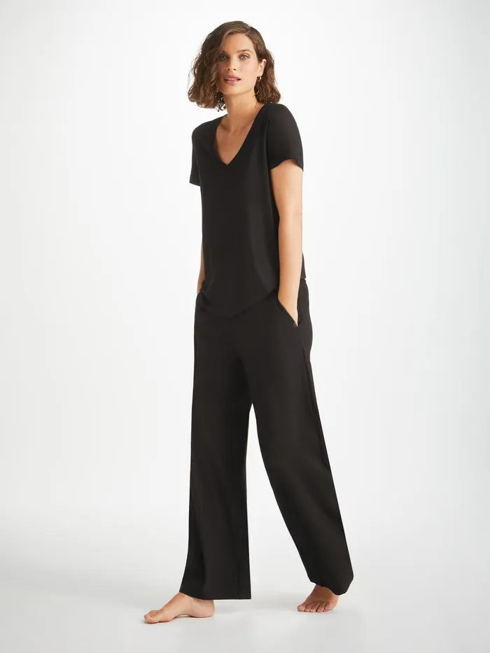 Derek Rose Lounge Pants Basel Micro Modal Stretch Black Women Lounge Pants