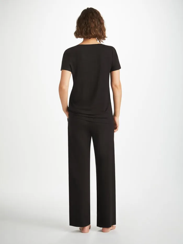 Derek Rose Lounge Pants Basel Micro Modal Stretch Black Women Lounge Pants