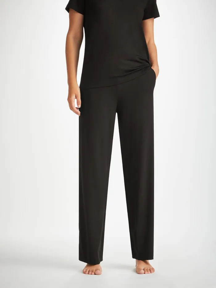 Derek Rose Lounge Pants Basel Micro Modal Stretch Black Women Lounge Pants