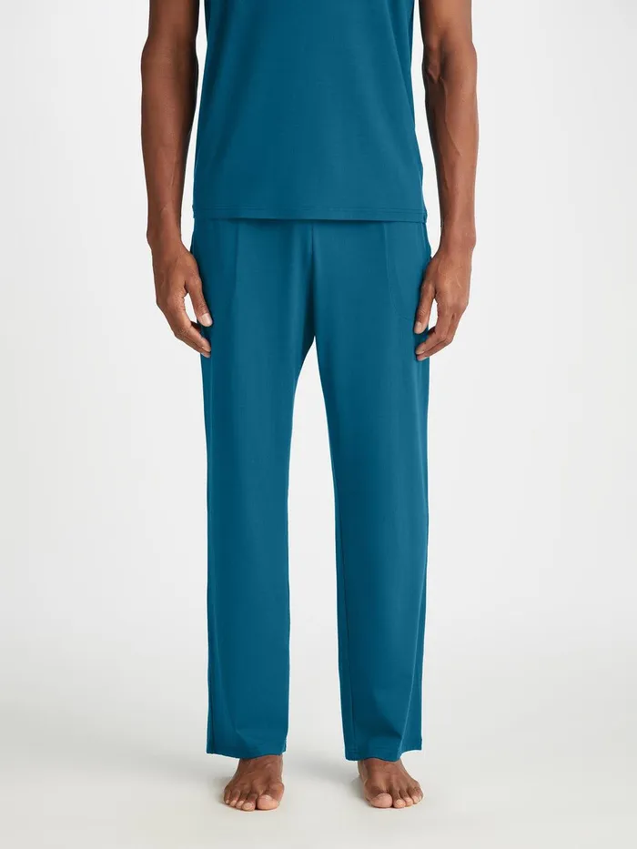 Derek Rose Lounge Pants Basel Micro Modal Stretch Poseidon Blue Men Lounge Pants