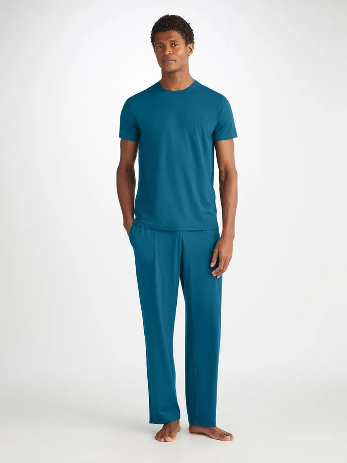Derek Rose Lounge Pants Basel Micro Modal Stretch Poseidon Blue Men Lounge Pants