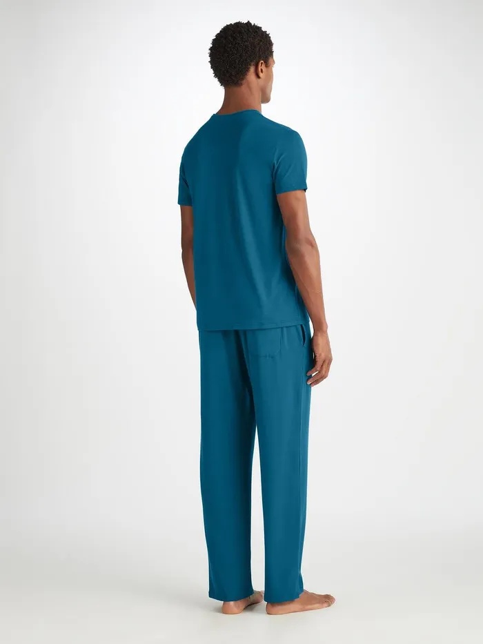 Derek Rose Lounge Pants Basel Micro Modal Stretch Poseidon Blue Men Lounge Pants