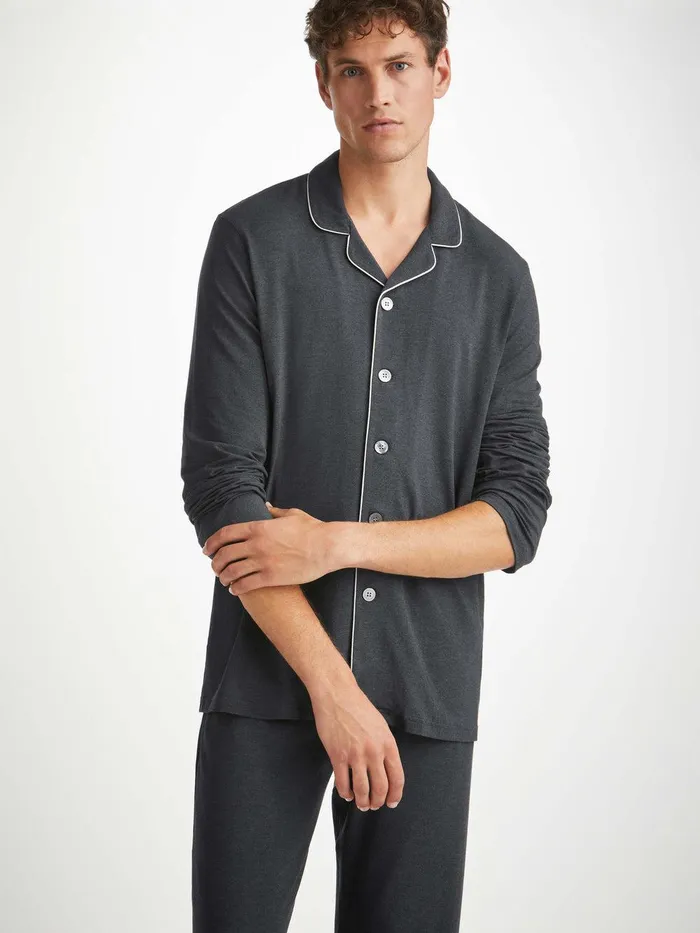 Derek Rose Modern Fit Pajamas Marlowe Micro Modal Stretch Anthracite Men Long Pajamas