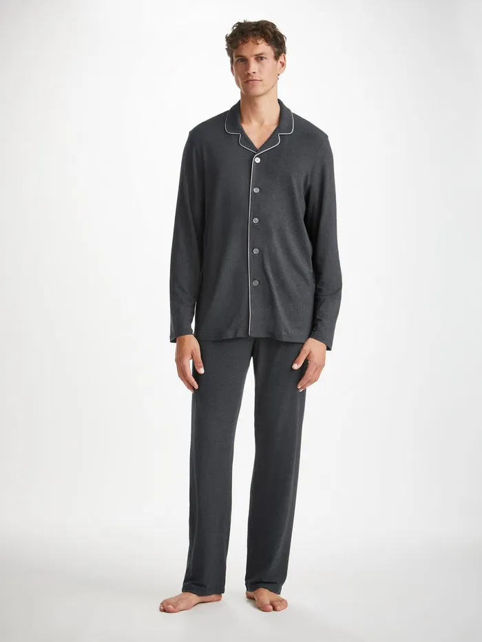 Derek Rose Modern Fit Pajamas Marlowe Micro Modal Stretch Anthracite Men Long Pajamas