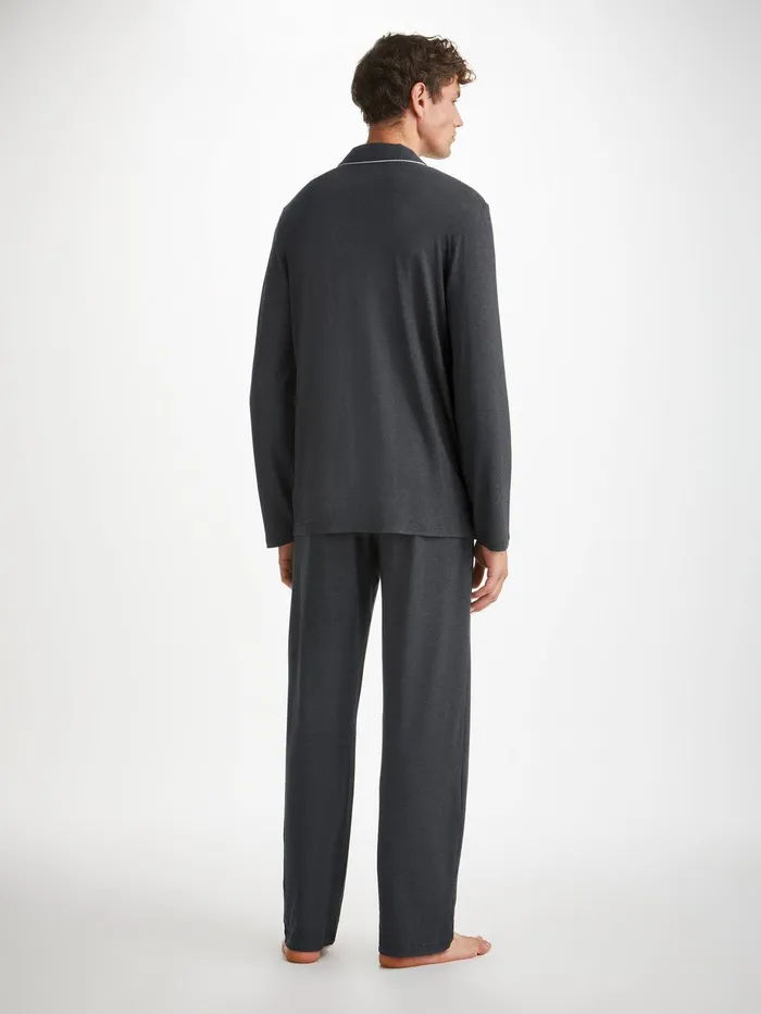 Derek Rose Modern Fit Pajamas Marlowe Micro Modal Stretch Anthracite Men Long Pajamas