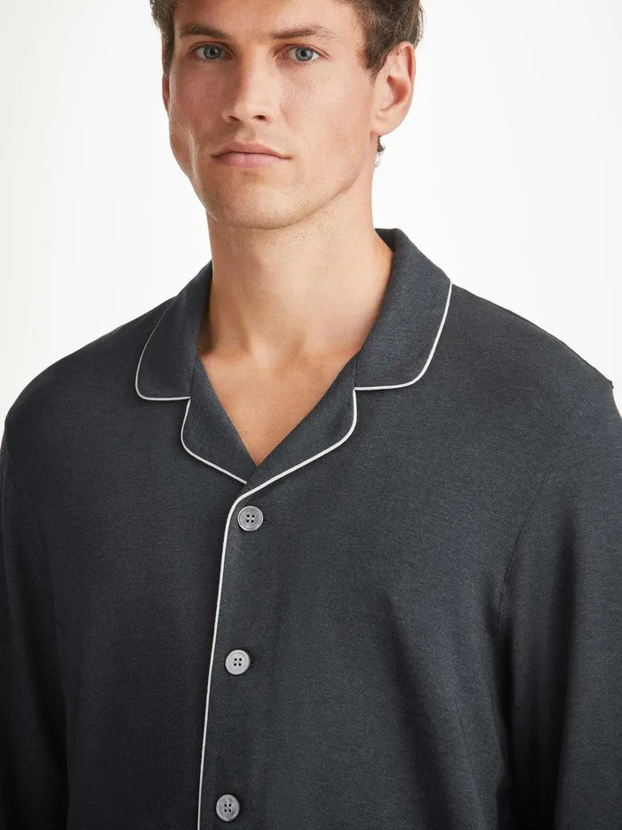 Derek Rose Modern Fit Pajamas Marlowe Micro Modal Stretch Anthracite Men Long Pajamas