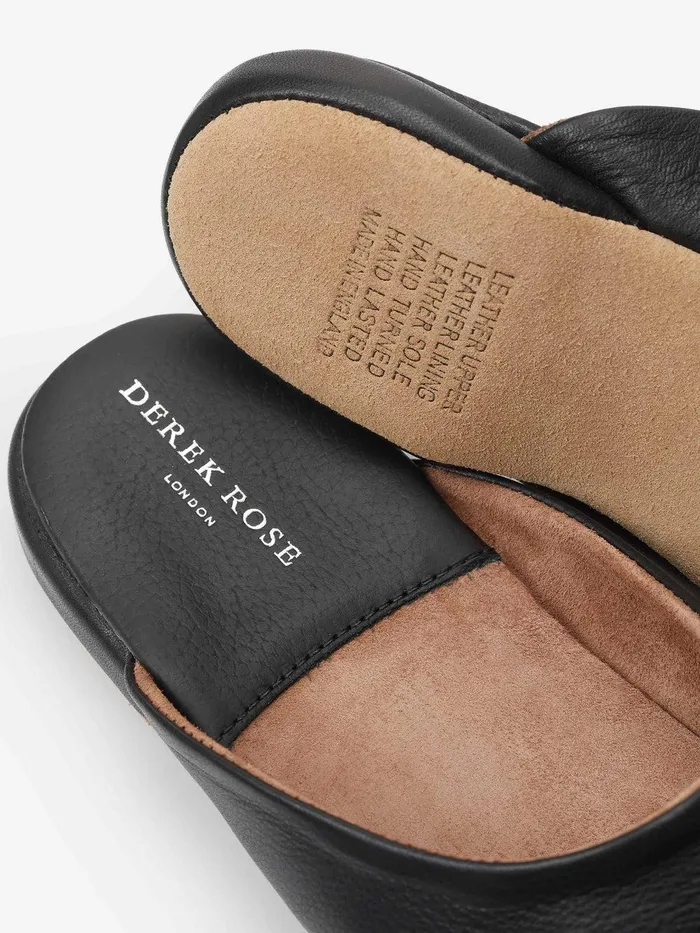 Derek Rose Mule Slippers Morgan Calfskin Leather Black MenSlippers Slippers