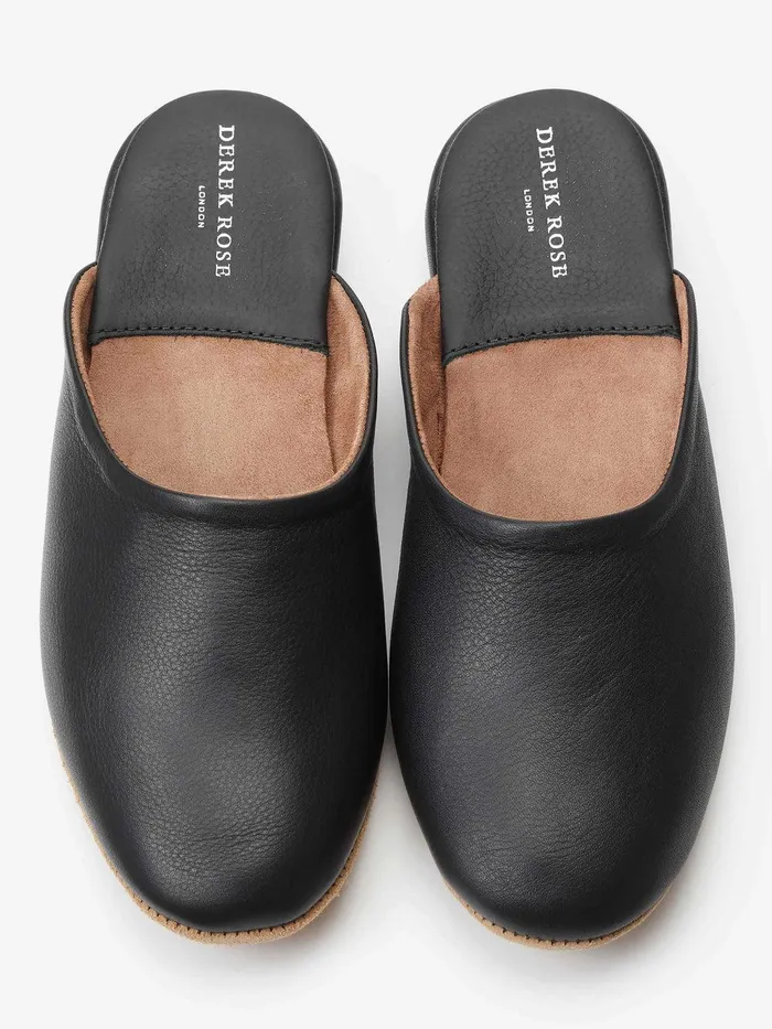 Derek Rose Mule Slippers Morgan Calfskin Leather Black MenSlippers Slippers