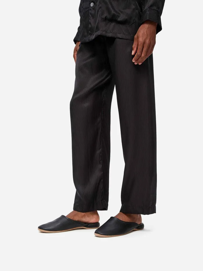 Derek Rose Mule Slippers Morgan Calfskin Leather Black MenSlippers Slippers
