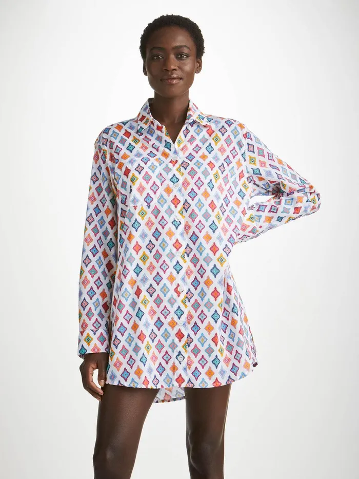 Derek Rose Nightshirt Ledbury 66 Cotton Batiste Multi Women Cotton Pajamas