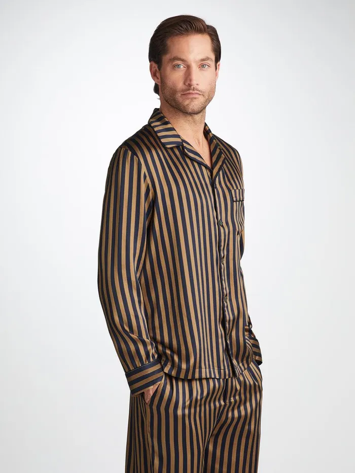 Derek Rose Pajamas Brindisi 107 Silk Satin Navy Men Silk Pajamas