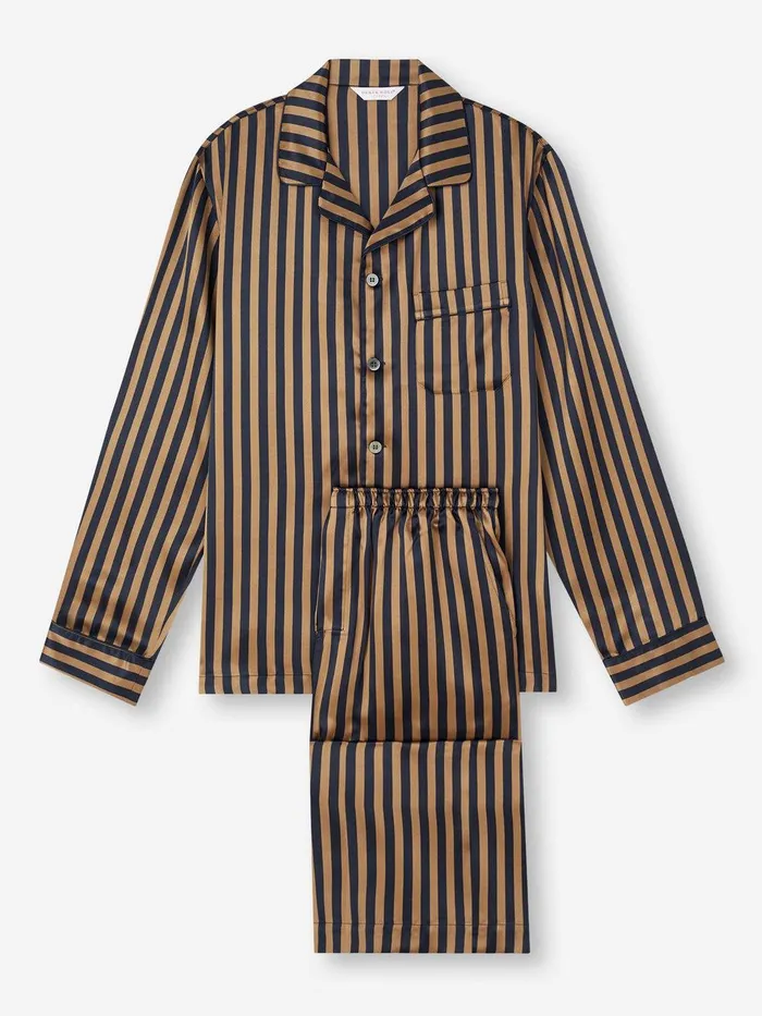 Derek Rose Pajamas Brindisi 107 Silk Satin Navy Men Silk Pajamas
