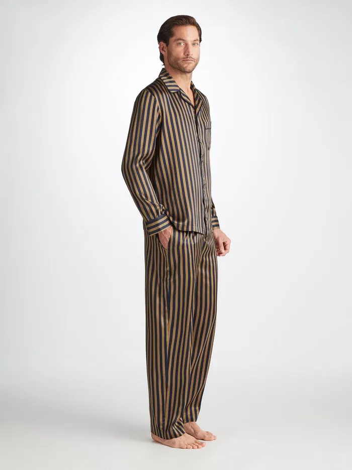 Derek Rose Pajamas Brindisi 107 Silk Satin Navy Men Silk Pajamas