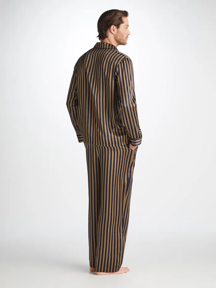 Derek Rose Pajamas Brindisi 107 Silk Satin Navy Men Silk Pajamas