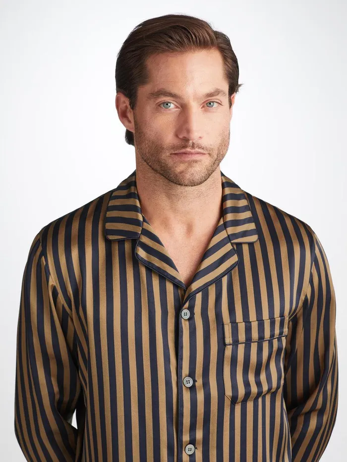 Derek Rose Pajamas Brindisi 107 Silk Satin Navy Men Silk Pajamas