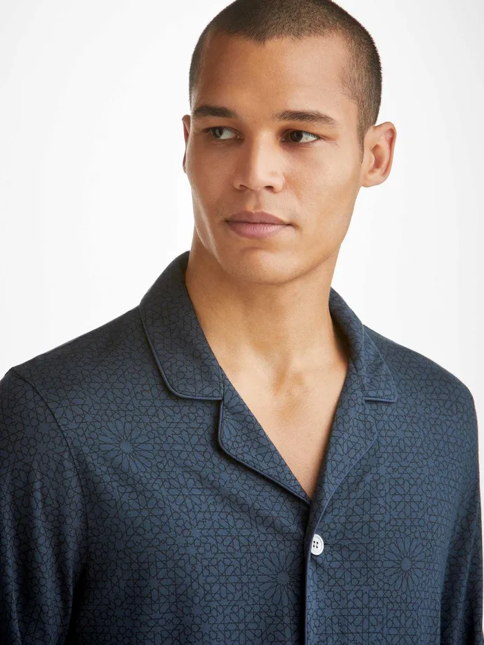 Derek Rose Pajamas London 12 Micro Modal Navy Men Long Pajamas