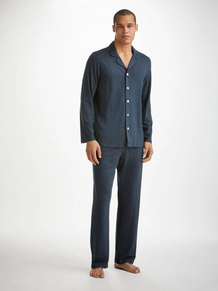 Derek Rose Pajamas London 12 Micro Modal Navy Men Long Pajamas