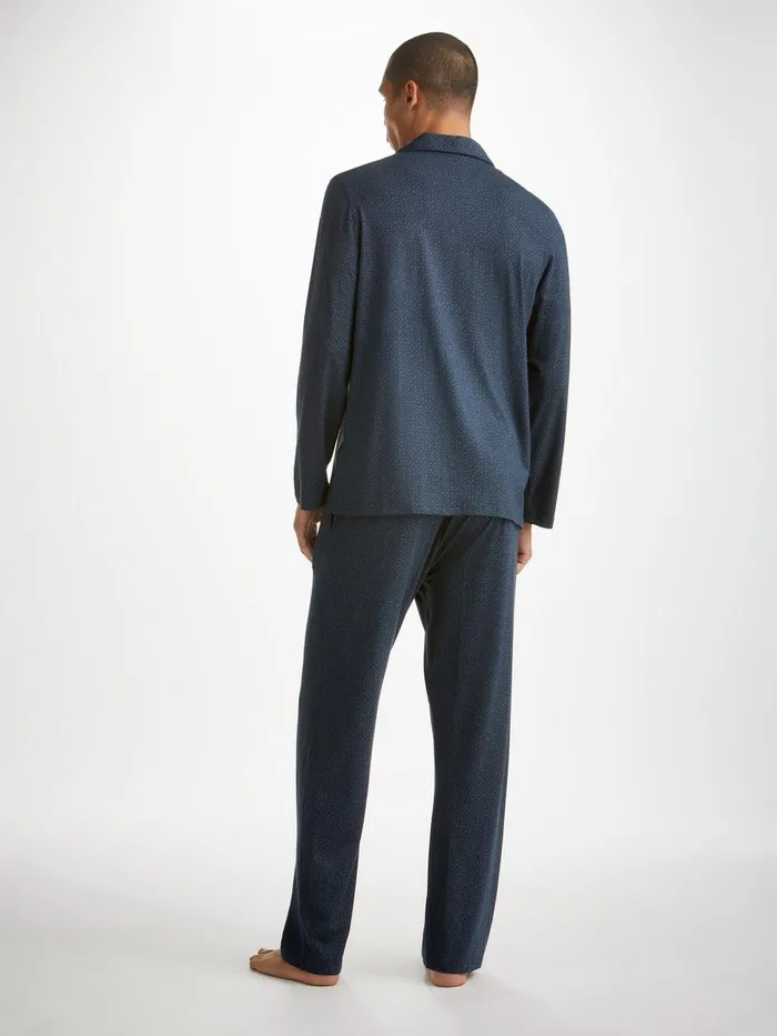 Derek Rose Pajamas London 12 Micro Modal Navy Men Long Pajamas