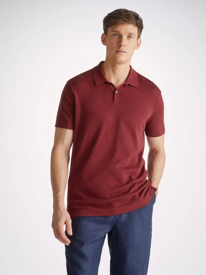 Derek Rose Polo Shirt Jacob Sea Island Cotton Burgundy Men Sea Island Cotton Polo Shirts