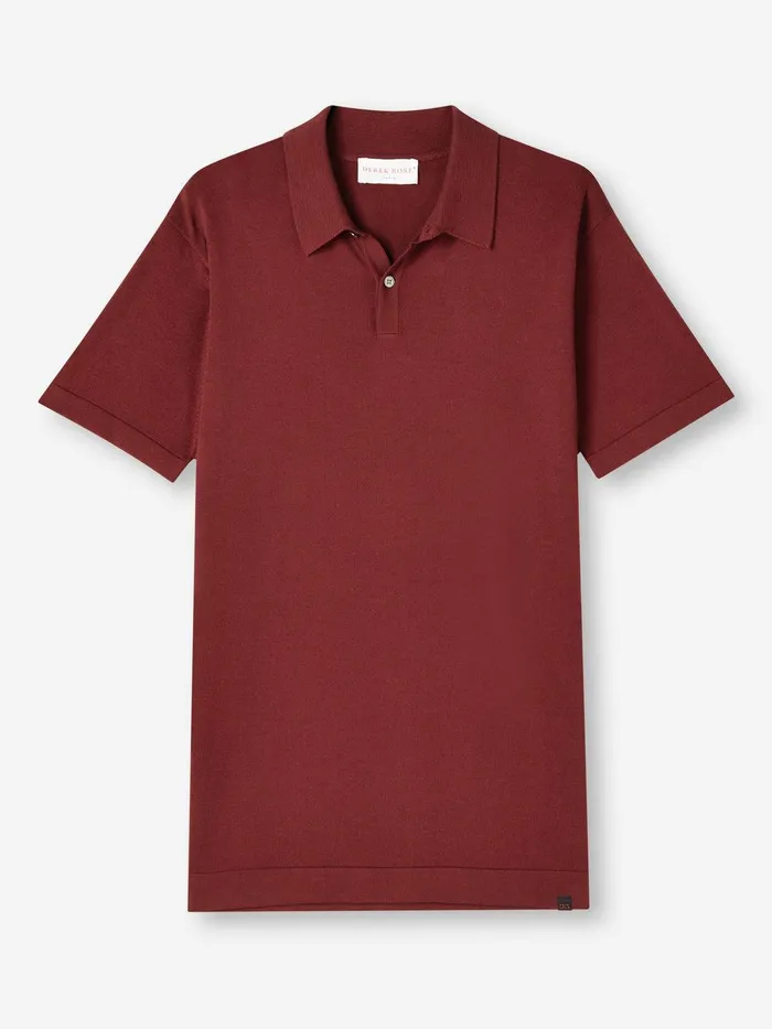 Derek Rose Polo Shirt Jacob Sea Island Cotton Burgundy Men Sea Island Cotton Polo Shirts