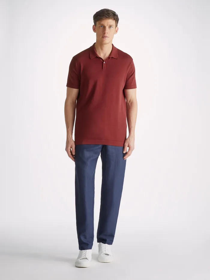 Derek Rose Polo Shirt Jacob Sea Island Cotton Burgundy Men Sea Island Cotton Polo Shirts