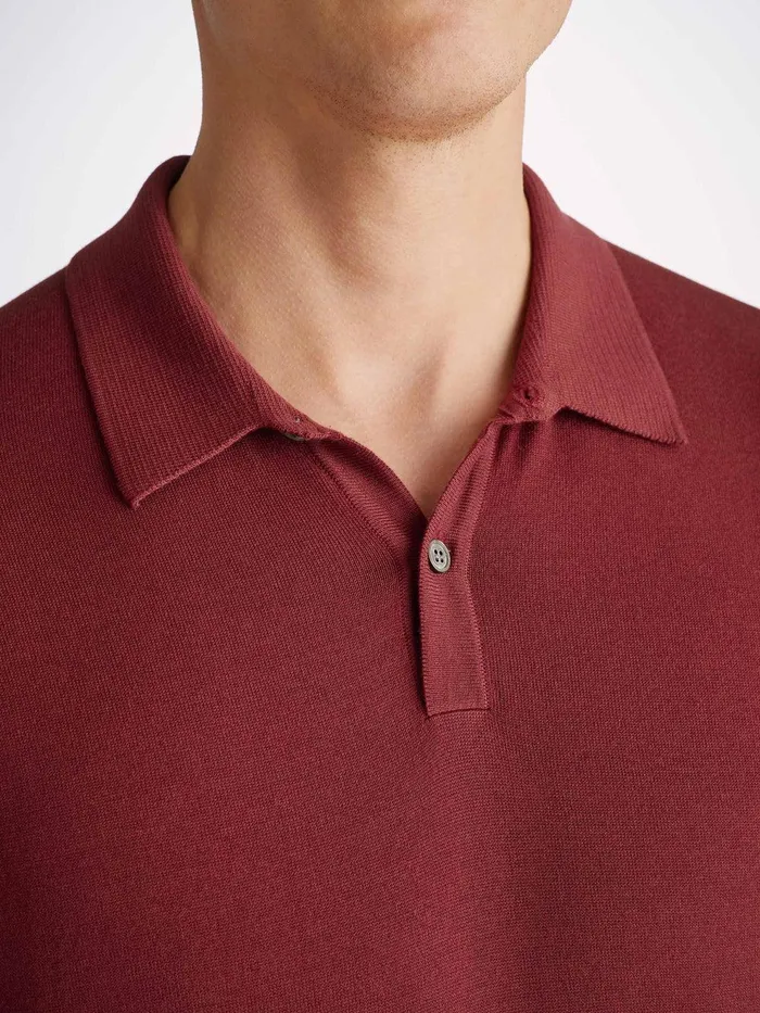 Derek Rose Polo Shirt Jacob Sea Island Cotton Burgundy Men Sea Island Cotton Polo Shirts