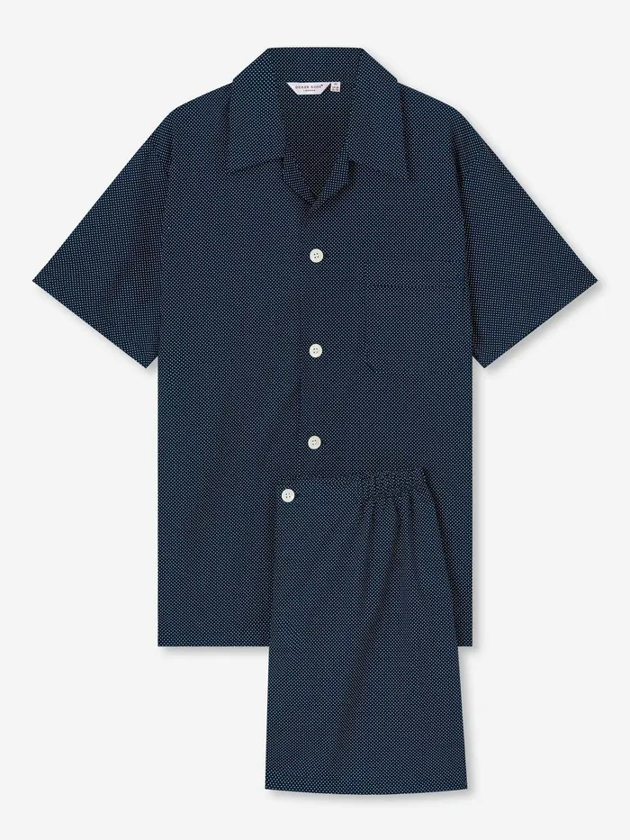 Derek Rose Short Pajamas Plaza 21 Cotton Batiste Navy Men Cotton Pajamas