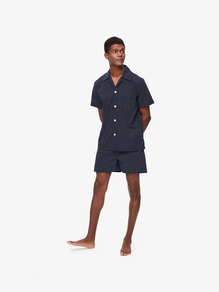 Derek Rose Short Pajamas Plaza 21 Cotton Batiste Navy Men Cotton Pajamas
