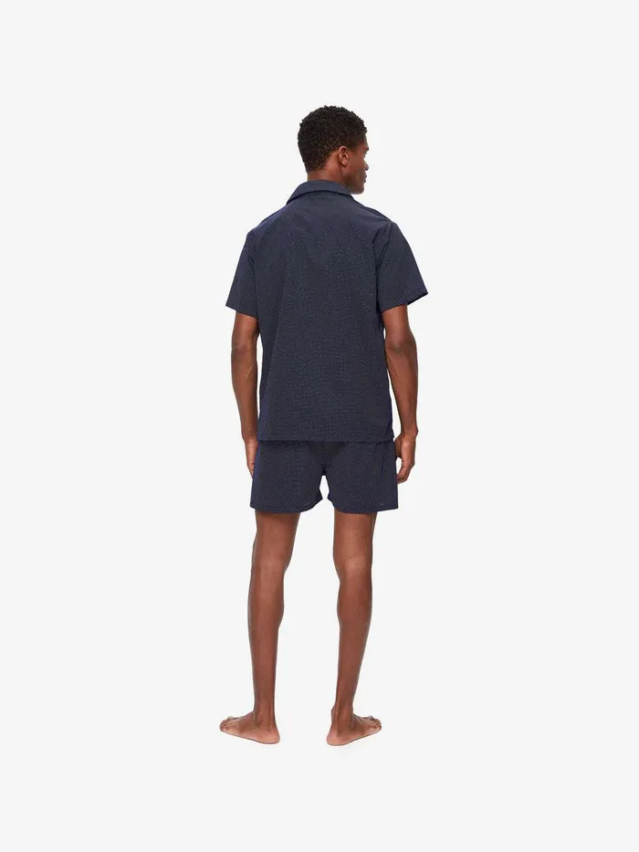 Derek Rose Short Pajamas Plaza 21 Cotton Batiste Navy Men Cotton Pajamas