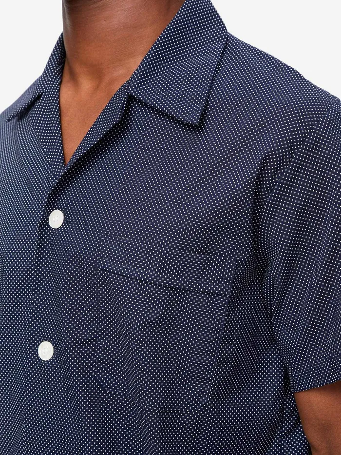Derek Rose Short Pajamas Plaza 21 Cotton Batiste Navy Men Cotton Pajamas