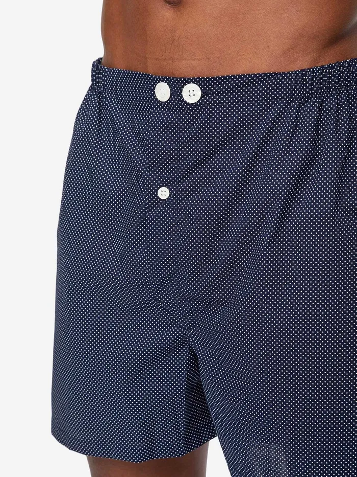 Derek Rose Short Pajamas Plaza 21 Cotton Batiste Navy Men Cotton Pajamas