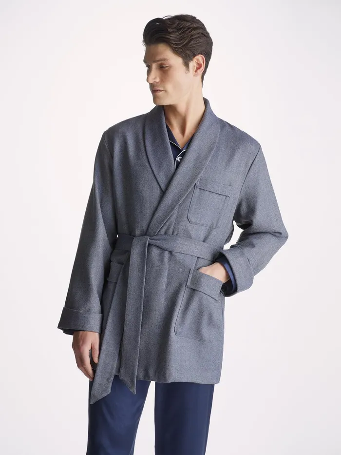 Derek Rose Smoking Jacket Lincoln 11 Wool Navy Men Smoking Jackets