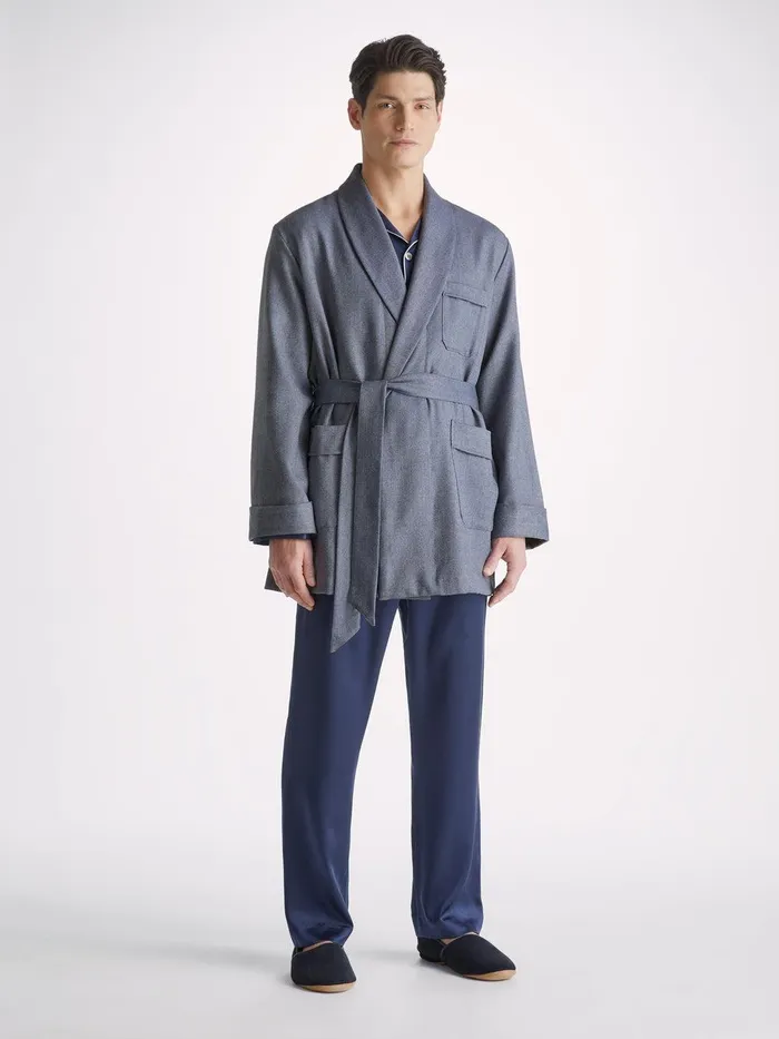 Derek Rose Smoking Jacket Lincoln 11 Wool Navy Men Smoking Jackets
