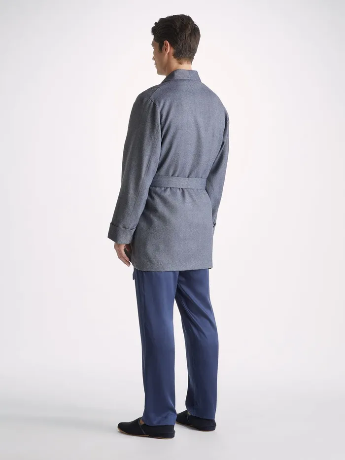Derek Rose Smoking Jacket Lincoln 11 Wool Navy Men Smoking Jackets