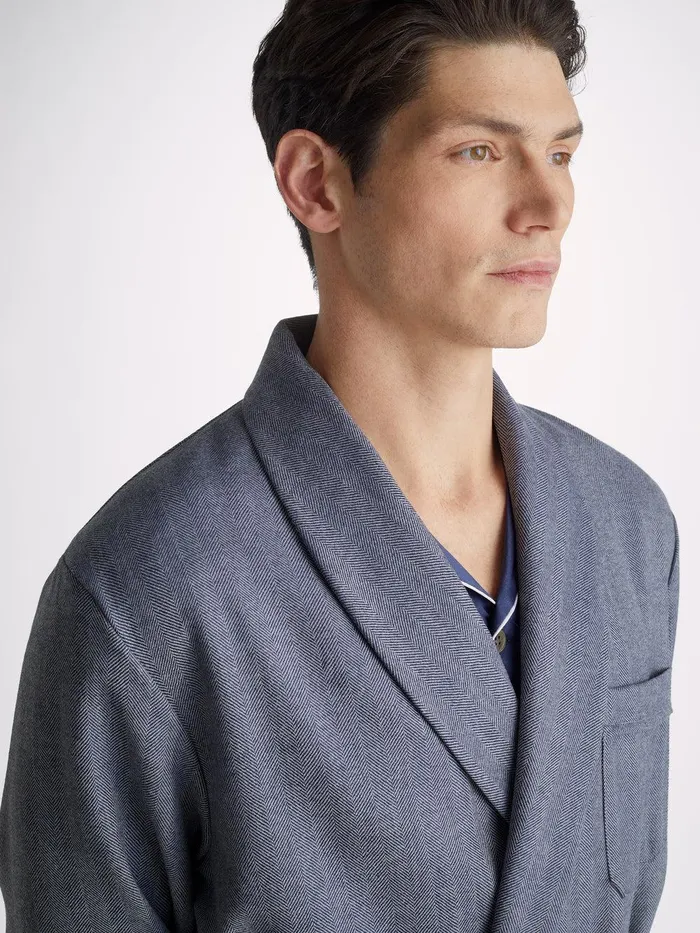 Derek Rose Smoking Jacket Lincoln 11 Wool Navy Men Smoking Jackets