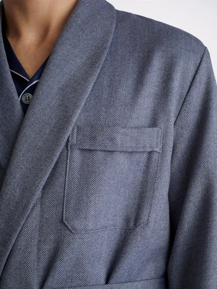 Derek Rose Smoking Jacket Lincoln 11 Wool Navy Men Smoking Jackets