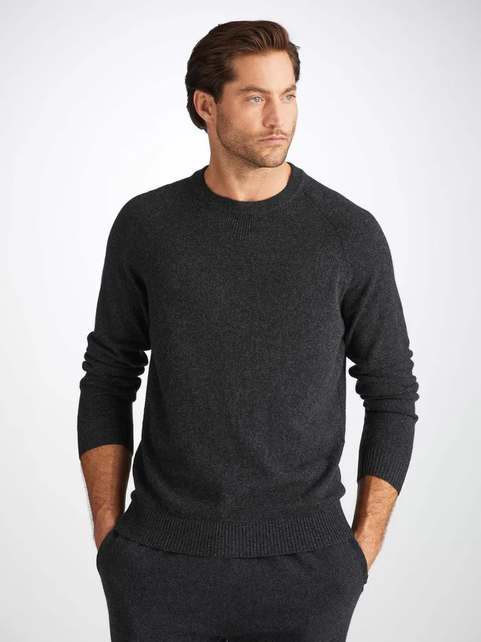 Derek Rose Sweater Finley Cashmere Charcoal Men Cashmere Sweaters