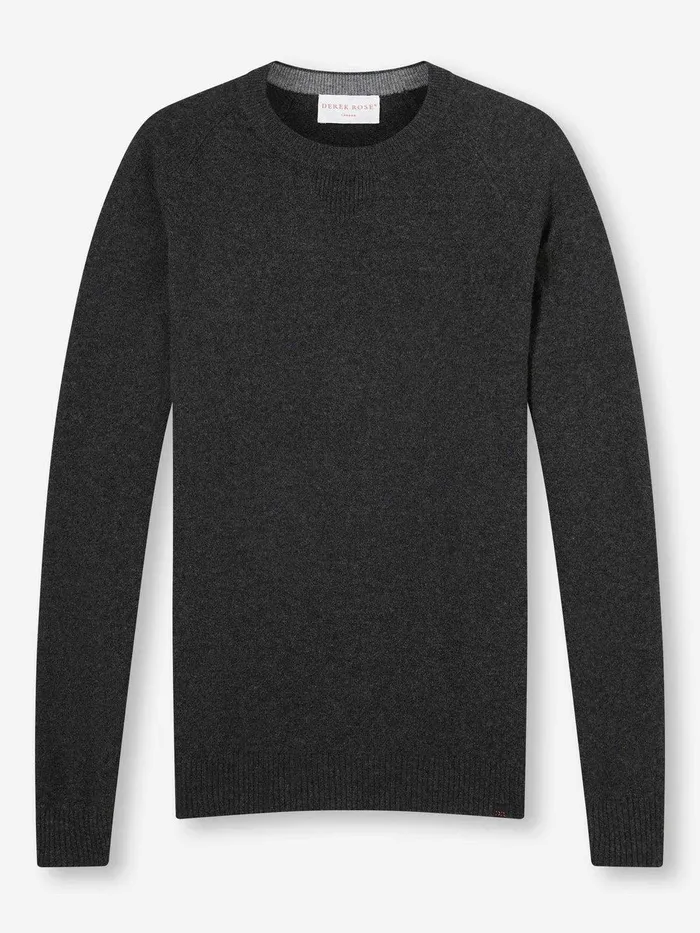 Derek Rose Sweater Finley Cashmere Charcoal Men Cashmere Sweaters