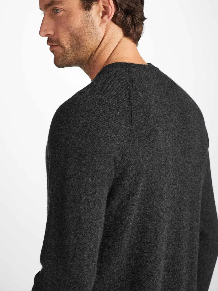 Derek Rose Sweater Finley Cashmere Charcoal Men Cashmere Sweaters