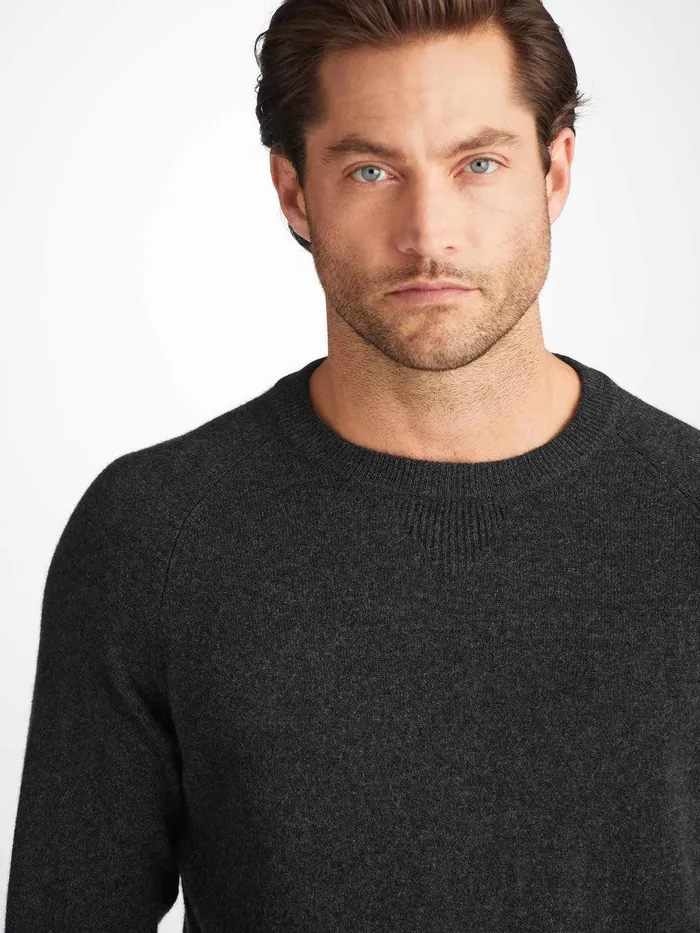Derek Rose Sweater Finley Cashmere Charcoal Men Cashmere Sweaters