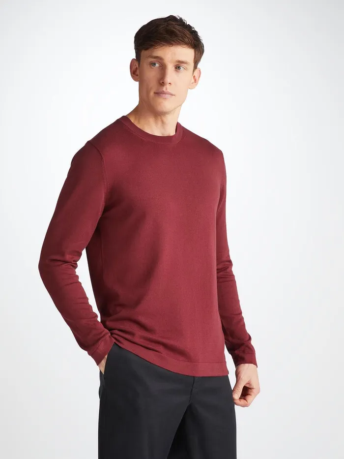 Derek Rose Sweater Jacob Sea Island Cotton Burgundy Men Sea Island Cotton Sweaters