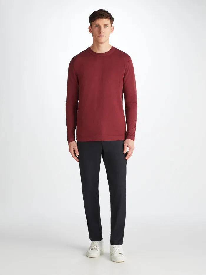 Derek Rose Sweater Jacob Sea Island Cotton Burgundy Men Sea Island Cotton Sweaters