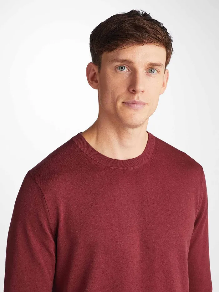 Derek Rose Sweater Jacob Sea Island Cotton Burgundy Men Sea Island Cotton Sweaters
