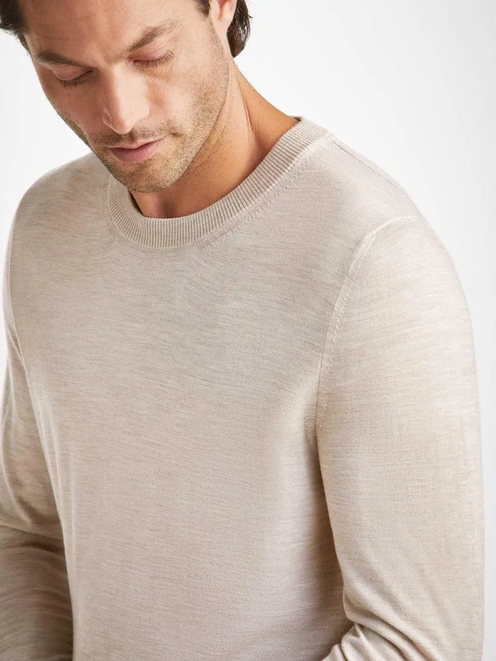 Derek Rose Sweater Orson Merino Wool Oat Men Merino Sweaters and Hoodies