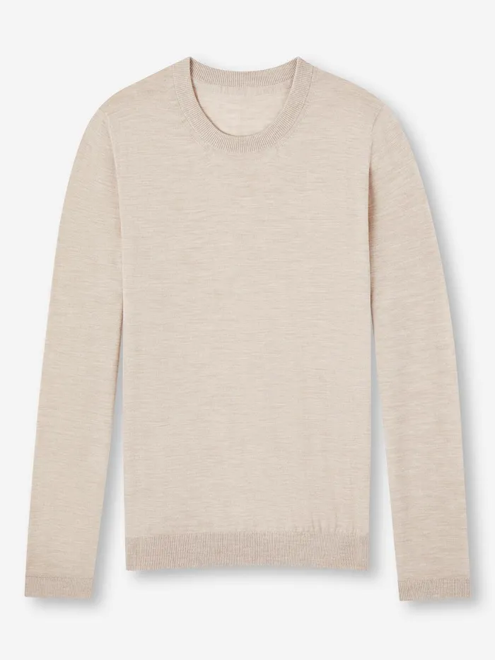 Derek Rose Sweater Orson Merino Wool Oat Men Merino Sweaters and Hoodies