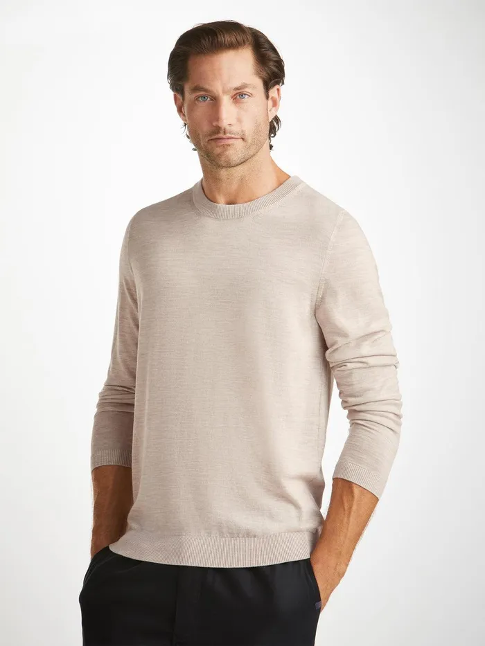 Derek Rose Sweater Orson Merino Wool Oat Men Merino Sweaters and Hoodies