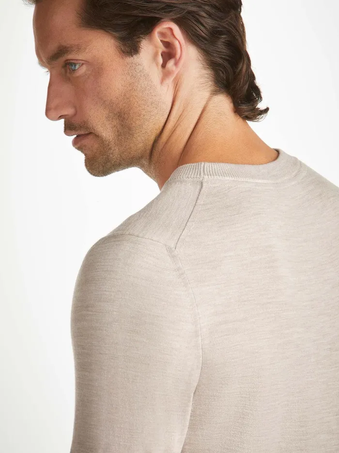 Derek Rose Sweater Orson Merino Wool Oat Men Merino Sweaters and Hoodies